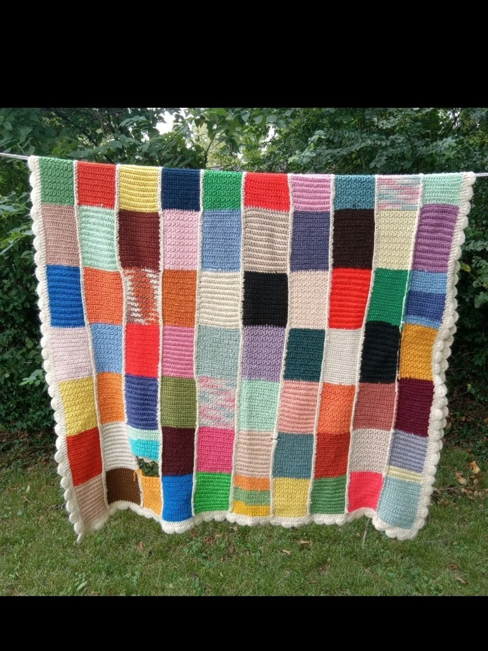 Vtg Handmade Multicolor Patchwork Crochet Blanket - Home Bedding